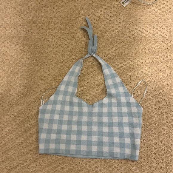 Cute baby blue gingham halter crop top - Picture 1 of 3